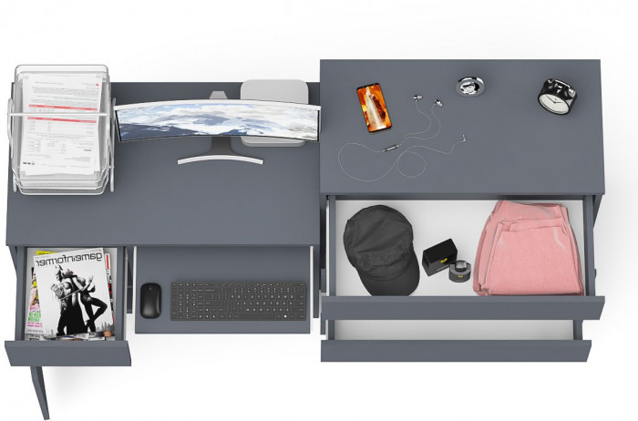 Мори компьютерный стол МС-1 левый + Комод МК800.4, графит