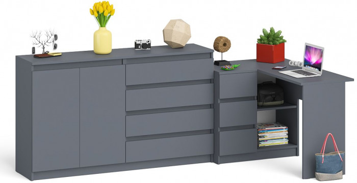 Мори компьютерный стол МС-16 левый + Комод МК1600.1, графит
