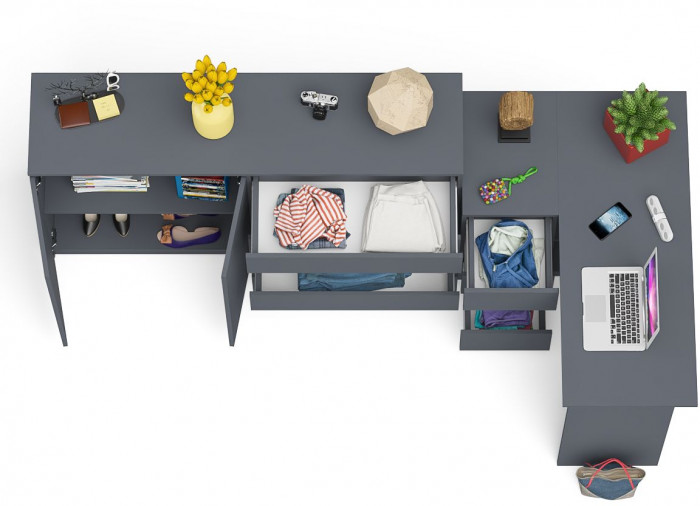 Мори компьютерный стол МС-16 левый + Комод МК1600.1, графит