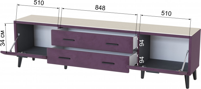 Тумба ТВ интерьерная 2,0 Пай винный/мдф клен кремовый