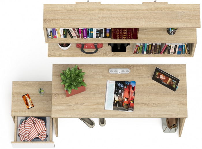 Мори Стол письменный МСП1200.1 + Тумба ТМП400.1 + Полка 1200, цвет дуб сонома/белый, ШхГхВ 160,8х50х209,6 см., универсальная сборка