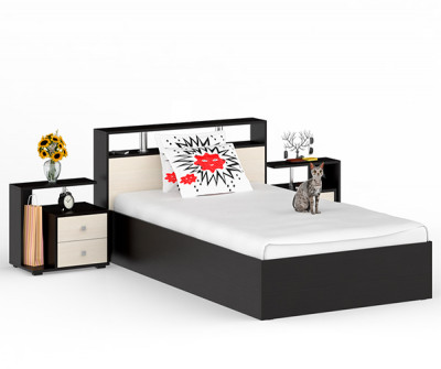 Камелия Кровать 1200 + две тумбы, цвет венге/дуб лоредо, ШхГхВ 236х217х78,2 см., сп.м. 1200х2000 мм., без матраса, основание есть