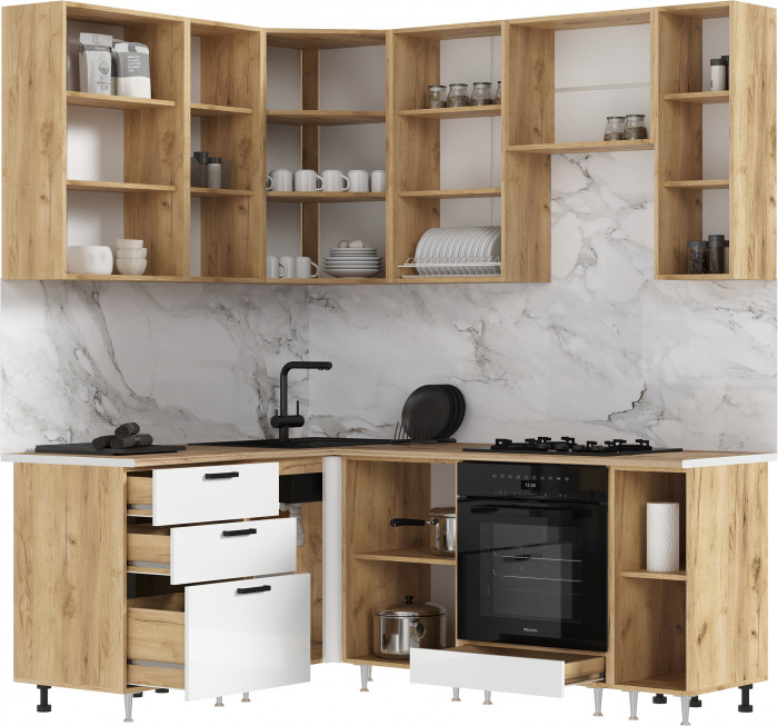 Кухня Рио NEW ЛДСП 1,6х2,0/900м (490), Компановка №2, Крафт/Белый глянец