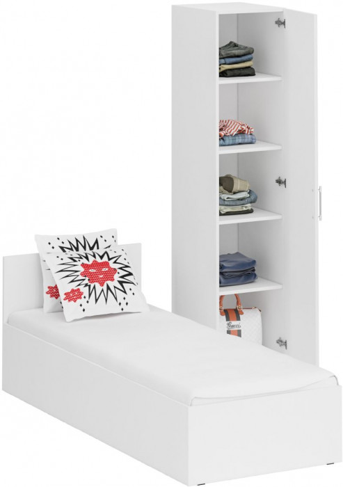 Кровать 0800 + Пенал Стандарт, цвет белый, ШхГхВ 83,5х203,5х70 + 45х52х200 см., сп.м. 800х2000 мм., без матраса, основание есть