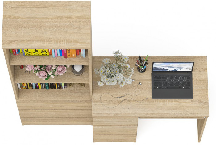 Мори Стол компьютерный МС-6 левый + Стеллаж МСТ600.3, цвет дуб сонома, ШхГхВ 150,4х50х179,6 см., выдвижные ящики слева, НЕ универсальная сборка