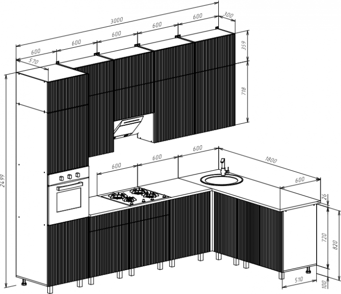 Кухня Оливия NEW 3,0х1,8/1080м Компоновка №3, Крафт золотой/Кашемир
