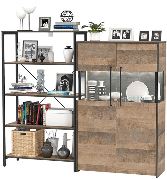 Трувор 13.151.01 Стеллаж + 13.306 Комод с витриной, дуб гранж песочный/интра