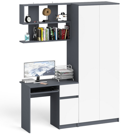 Мори компьютерный стол МС-1 правый + Шкаф МШ800.1 + Полка 900, графит/белый