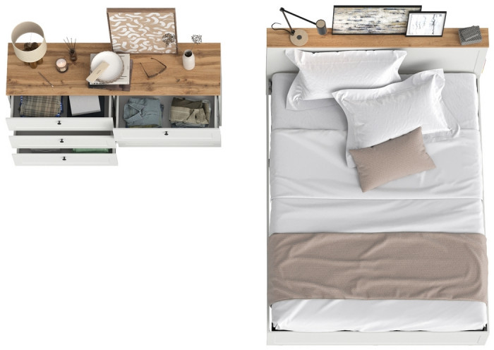 Остин 11.53 Кровать + ортопед + 16.240 Комод, белый шагрень/дуб крафт золотой