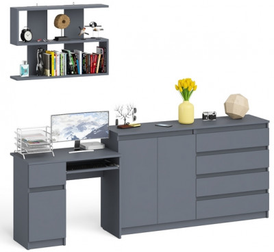 Мори компьютерный стол МС-1 левый + Комод МК1600.1 + Полка 900, графит