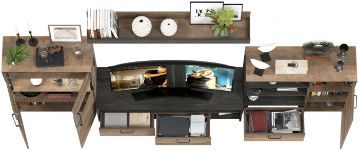 Трувор Гостиная 053, цвет дуб гранж песочный/интра, ШхГхВ 344,6х45,4х195 см., универсальная сборка