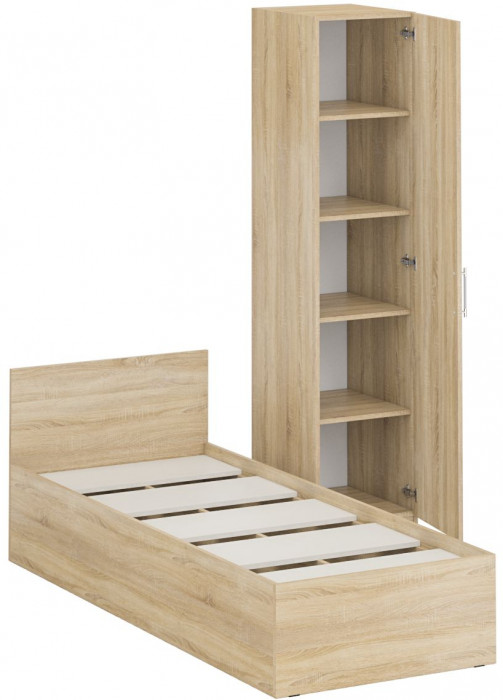 Кровать 0800 + Пенал Стандарт, цвет дуб сонома, ШхГхВ 83,5х203,5х70 + 45х52х200 см., сп.м. 800х2000 мм., без матраса, основание есть