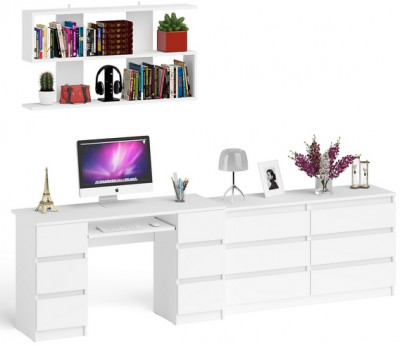 Мори компьютерный стол МС-2 + Комод МК1380.6 + Полка 1200, белый