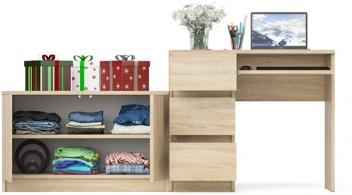 Мори компьютерный стол МС-6 левый + Тумба МА900.1, дуб сонома