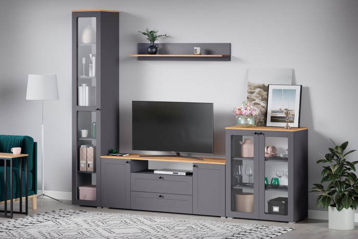 Остин 16.47 Тумба под ТВ, серый графит/дуб крафт золотой