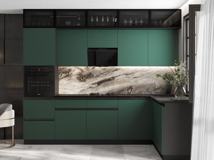 Кухня Техно-6 3,0х1,8м Графит/Браш Мени Грин