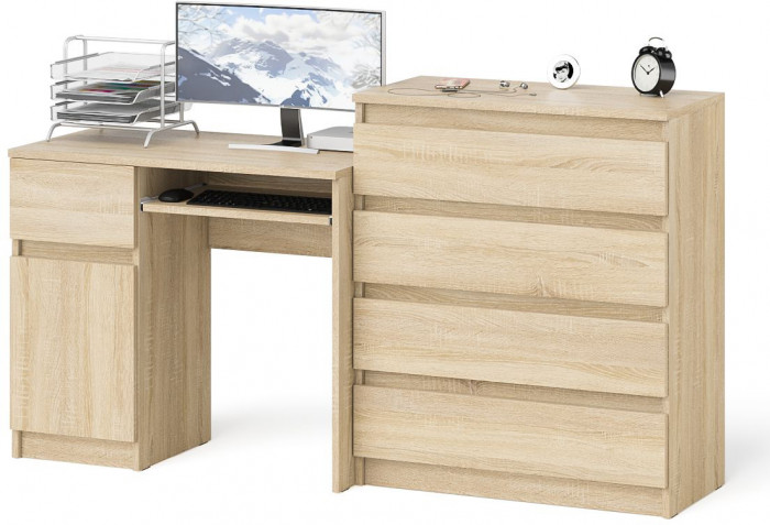 Мори компьютерный стол МС-1 левый + Комод МК800.4, дуб сонома