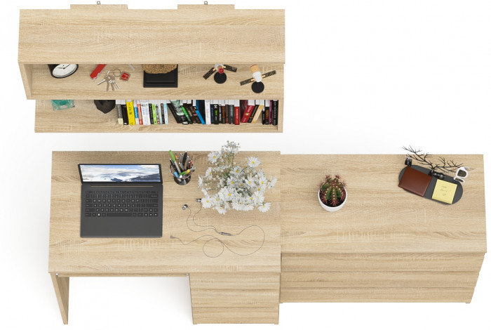 Мори компьютерный стол МС-6 правый + Комод МК800.1 + Полка 900, дуб сонома