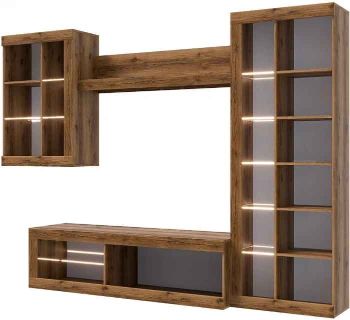 Прага Модульная Гостиная, вариант №5, Дуб Делано/Черный глянец