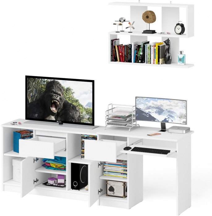 Мори Стол компьютерный МС-1 левый + Тумба МТВ1204.1 + Полка 900, цвет белый, ШхГхВ 210,4х50х209,6 см., НЕ универсальная сборка