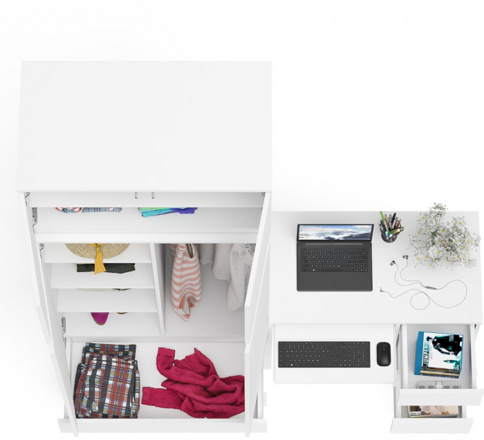 Мори компьютерный стол МС-6 правый + Шкаф МШ900.1 + Антресоль МА900.1, белый