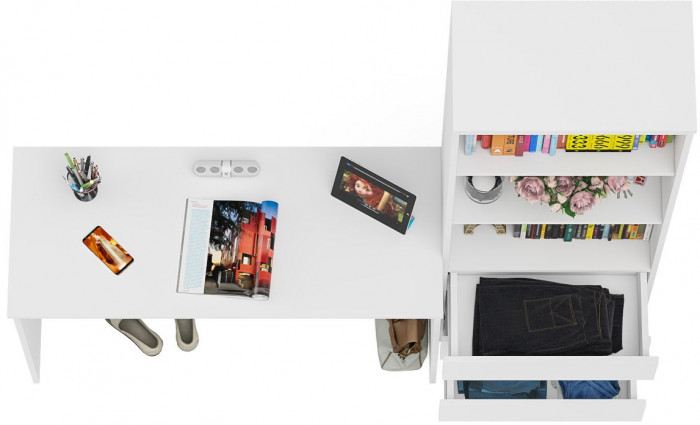 Мори Стол письменный МСП1200.1 + Стеллаж МСТ600.3, цвет белый, ШхГхВ 180,8х50х179,6 см., универсальная сборка