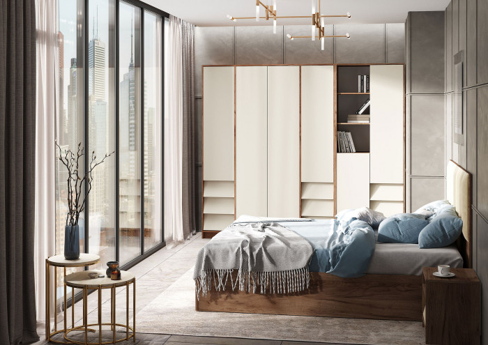 РЕЙН ТБ 01 Тумба прикроватная (416х440х370) Фасад КАШЕМИР/Корпус ДУБ КРАФТ ТАБАЧНЫЙ