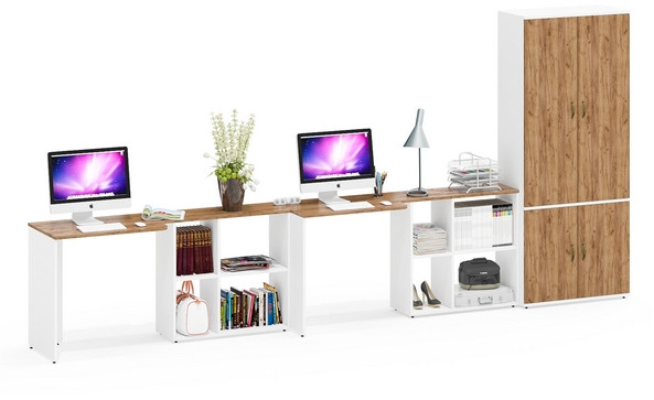 Лидер-8 Стол + Стол + Шкаф МД 20Б, белый шагрень/крафт золото