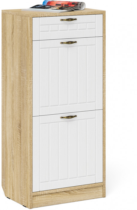 Прихожая П-6 Компоновка № 16, дуб сонома/фасады МДФ белое дерево фрезеровка прованс