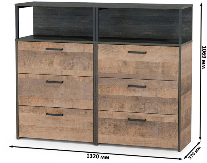 Трувор 13.307.02 Комод с ящиками + 13.307.02 Комод с ящиками, дуб гранж песочный/интра