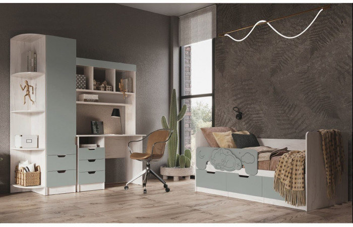 Модульная детская Юниор-4, композиция 1 (Шарли мокко, Крафт белый)