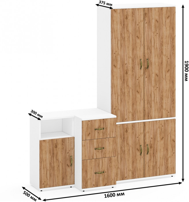 Лидер-8 Пенал МД 22Б + Пенал МД 22Б + Тумба МД 3.16, белый шагрень/крафт золото