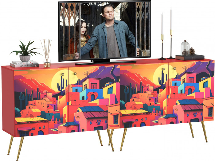 Кармин Комод-тумба 16.230.03 + Кармин Комод-тумба 16.230.03, цвет красный/белый, ШхГхВ 230,6х42,6х93,2 см., фасады с рисунком Бразильские домики