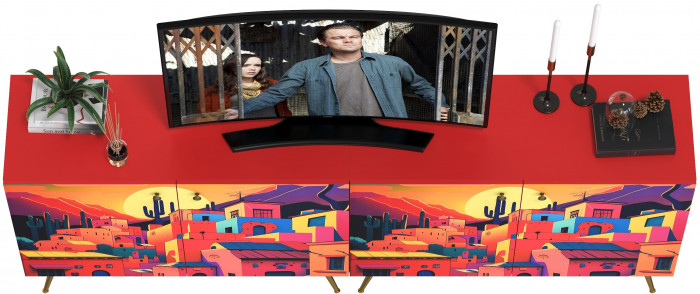 Кармин Комод-тумба 16.230.03 + Кармин Комод-тумба 16.230.03, цвет красный/белый, ШхГхВ 230,6х42,6х93,2 см., фасады с рисунком Бразильские домики