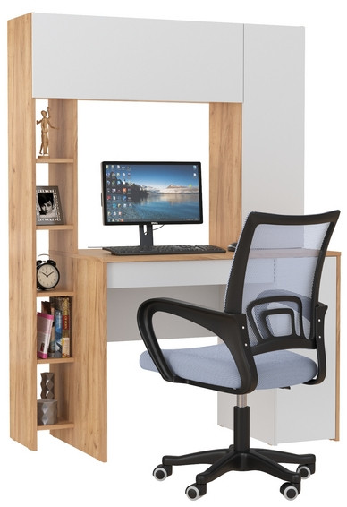 Стол компьютерный Комфорт 12.71 + кресло 103 серое, цвет дуб золотой/белый, ШхГхВ 116,7х60,2х165,4 см., НЕ универсальная сборка