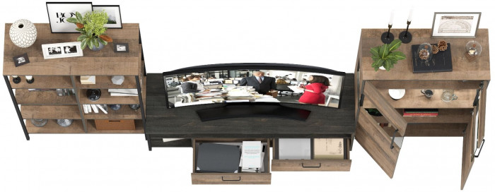 Трувор Гостиная 058, цвет дуб гранж песочный/интра, ШхГхВ 325,6х45,4х146 см., универсальная сборка