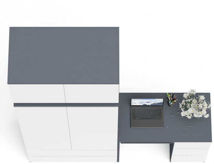 Мори компьютерный стол МС-6 правый + Шкаф МШ900.1 + Антресоль МА900.1, графит/белый
