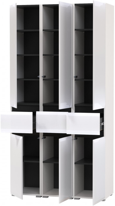 Сидней 13.202 Шкаф с ящиком 3 штуки, корпус: белый/чёрный/фасады: МДФ белый глянец