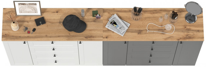 Остин 16.221 Комод + 16.221 Комод, цвет белый шагрень/серый графит/дуб крафт золотой, ШхГхВ 240х41,9х99,3 см., универсальная сборка