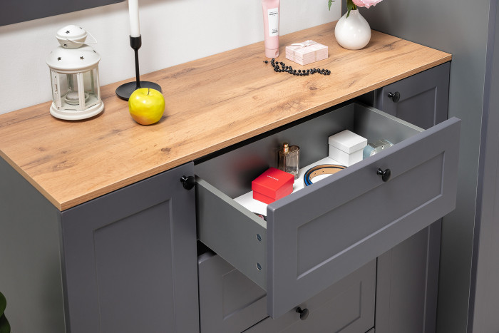 Остин 16.221 Комод + 16.221 Комод, цвет белый шагрень/серый графит/дуб крафт золотой, ШхГхВ 240х41,9х99,3 см., универсальная сборка