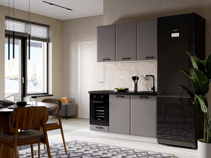 Кухня Призма 1,4 м белый/асфальт суперматовый (столешница - кастилло темный)