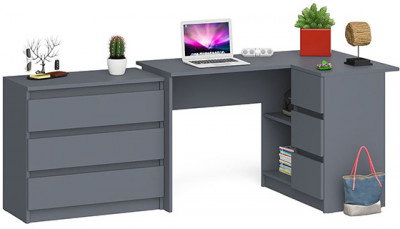 Мори компьютерный стол МС-16 правый + Комод МК800.1, графит