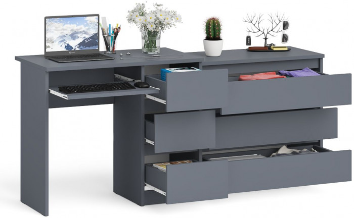 Мори компьютерный стол МС-6 правый + Комод МК800.1, графит