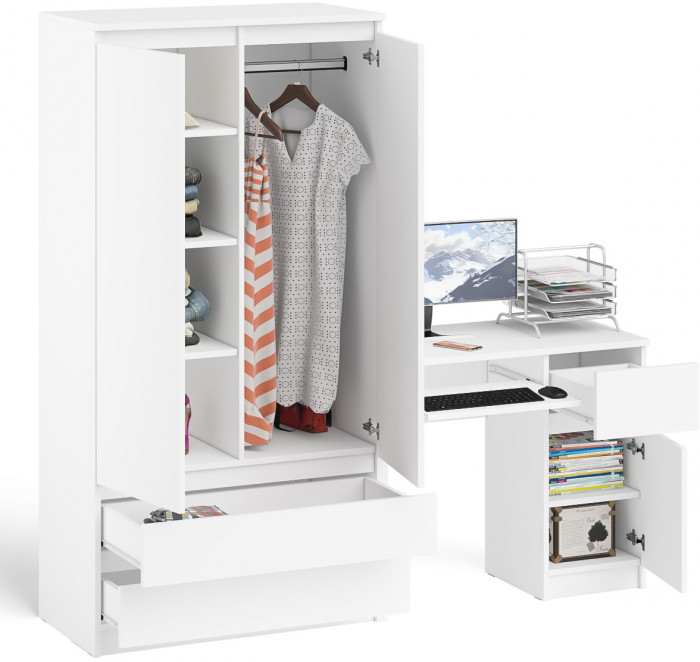 Мори Стол компьютерный МС-1 правый + Шкаф МШ900.1, цвет белый, ШхГхВ 180,4х50,4х179,6 см., выдвижной ящик справа, НЕ универсальная сборка