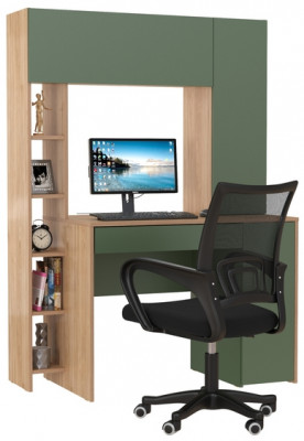 Стол компьютерный Комфорт 12.71 + кресло 103 чёрное, цвет гикори рокфорд натуральный/дымчатый зелёный, ШхГхВ 116,7х60,2х165,4 см., НЕ ун. сборка