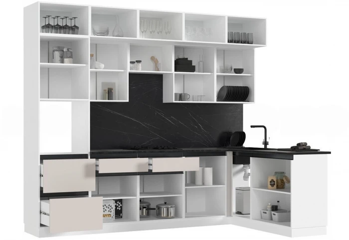 Кухня Техно-6 3,0х1,8м (Кашемир, Белый (Кастилло темный))