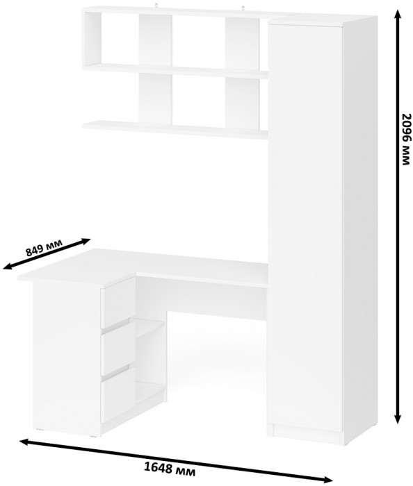 Мори компьютерный стол МС-16 левый + Пенал МШ400.1 + Полка 1200, белый