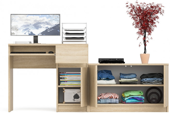 Мори Стол компьютерный МС-1 правый + Тумба МА900.1, цвет дуб сонома, ШхГхВ 180,4х50,4х76,6 см., выдвижной ящик справа, НЕ универсальная сборка