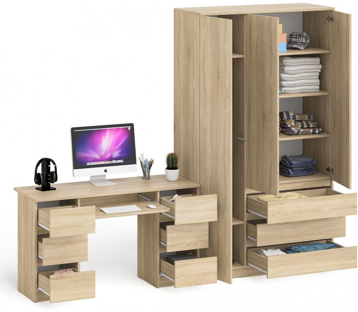 Мори Стол компьютерный МС-2 + Шкаф МШ1200.1, цвет дуб сонома, ШхГхВ 255,8х50,4х209,6 см., универсальная сборка