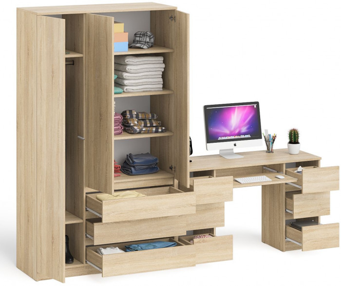 Мори Стол компьютерный МС-2 + Шкаф МШ1200.1, цвет дуб сонома, ШхГхВ 255,8х50,4х209,6 см., универсальная сборка